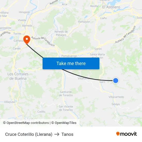Cruce Coterillo (Llerana) to Tanos map