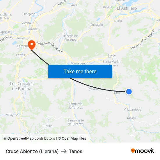 Cruce Abionzo (Llerana) to Tanos map