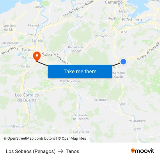 Los Sobaos (Penagos) to Tanos map