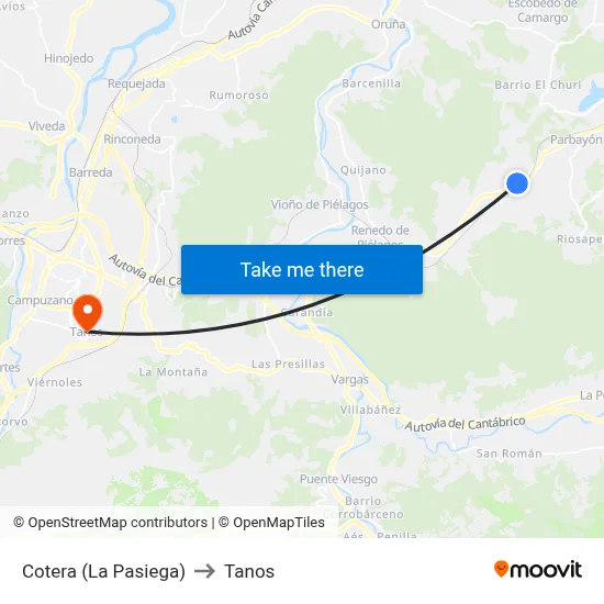 Cotera (La Pasiega) to Tanos map
