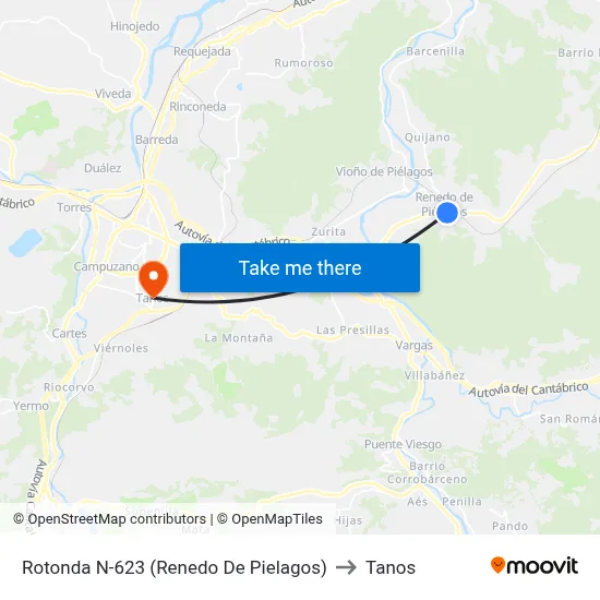 Rotonda N-623 (Renedo De Pielagos) to Tanos map