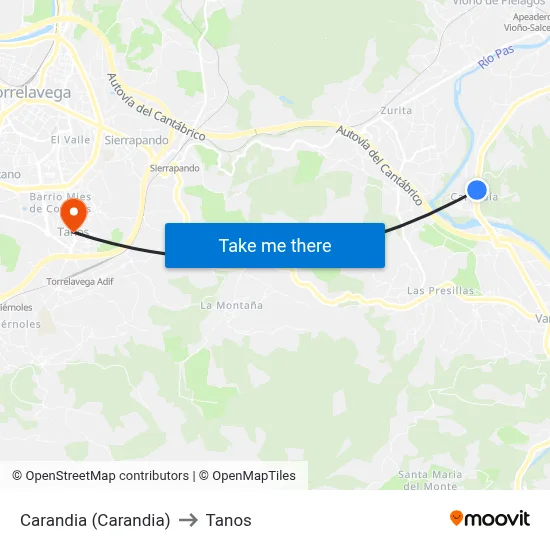 Carandia (Carandia) to Tanos map