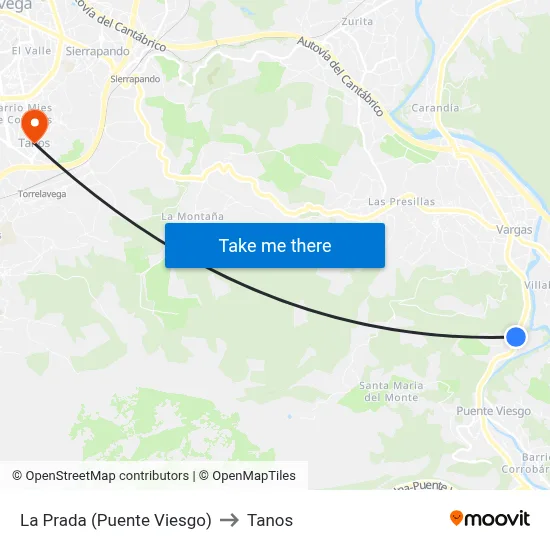 La Prada (Puente Viesgo) to Tanos map