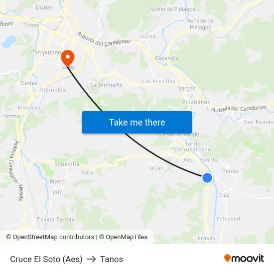 Cruce El Soto (Aes) to Tanos map