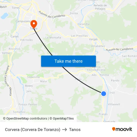 Corvera (Corvera De Toranzo) to Tanos map