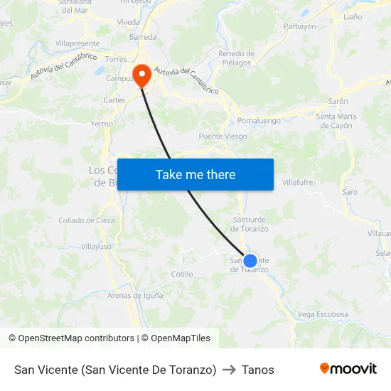 San Vicente (San Vicente De Toranzo) to Tanos map