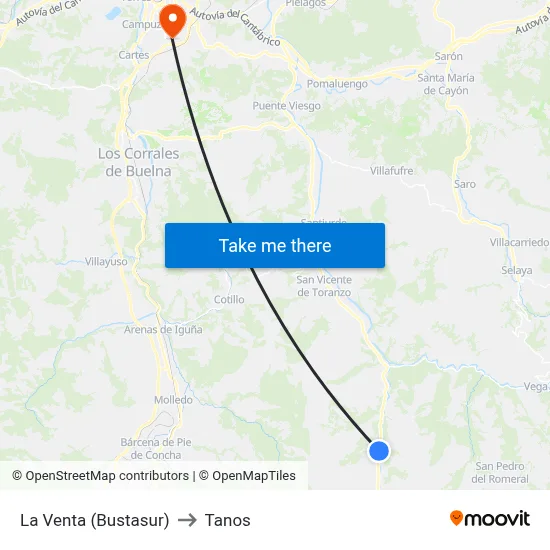 La Venta (Bustasur) to Tanos map