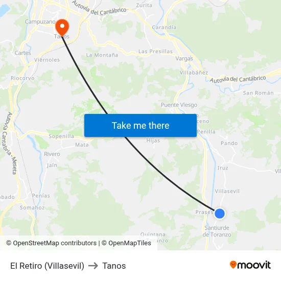 El Retiro (Villasevil) to Tanos map