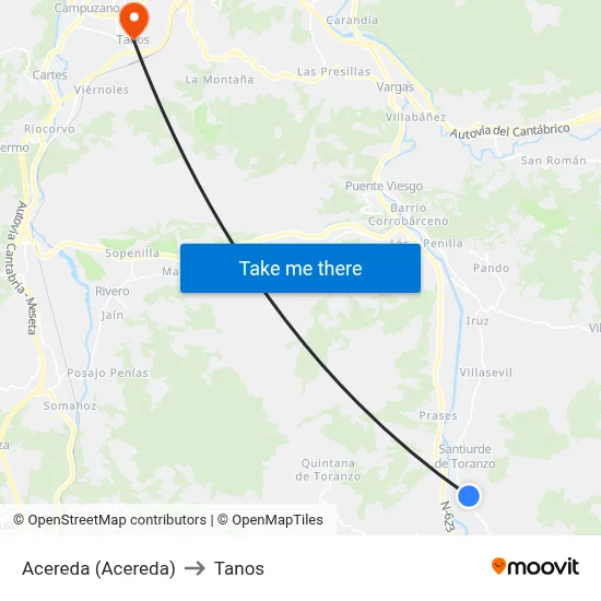 Acereda (Acereda) to Tanos map