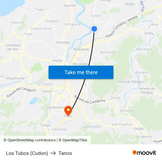 Los Tubos (Cudon) to Tanos map