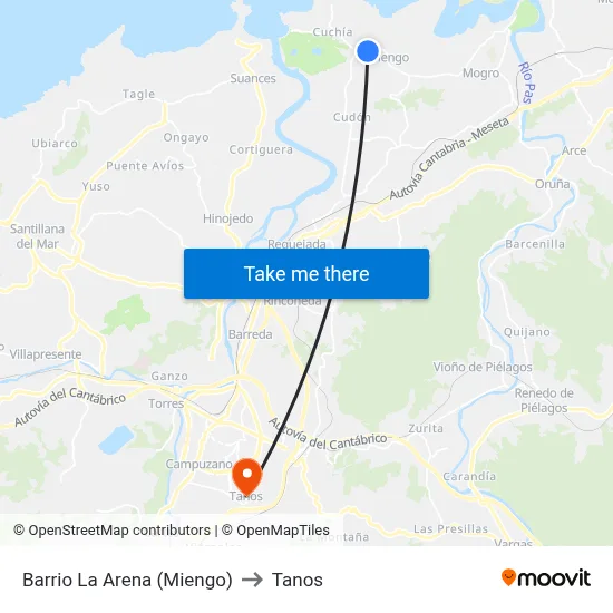 Barrio La Arena (Miengo) to Tanos map