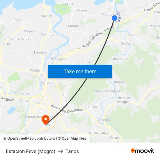 Estacion Feve (Mogro) to Tanos map