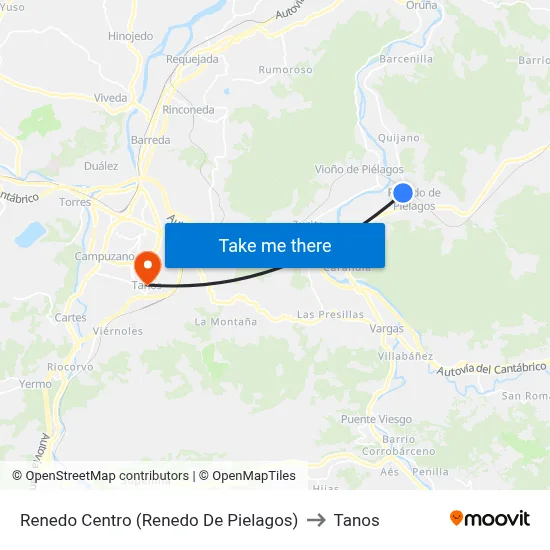 Renedo Centro (Renedo De Pielagos) to Tanos map