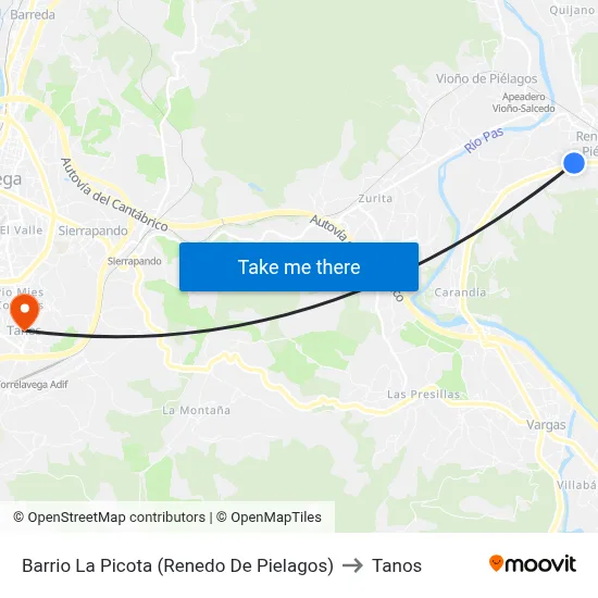 Barrio La Picota (Renedo De Pielagos) to Tanos map