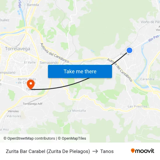 Zurita Bar Carabel (Zurita De Pielagos) to Tanos map