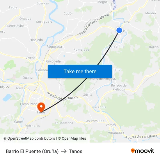 Barrio El Puente (Oruña) to Tanos map