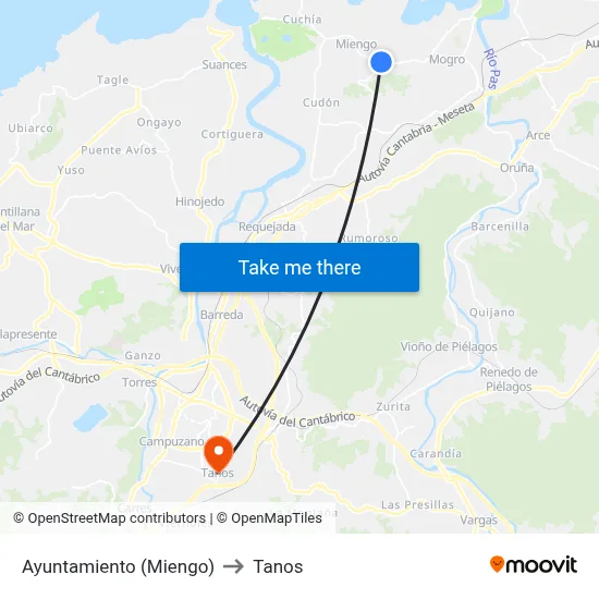 Ayuntamiento (Miengo) to Tanos map