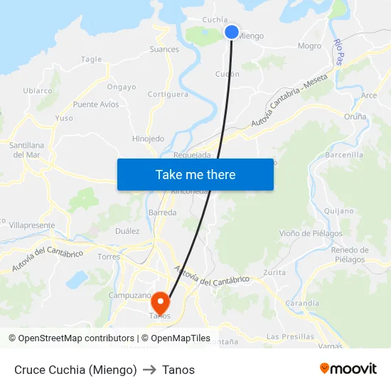 Cruce Cuchia (Miengo) to Tanos map