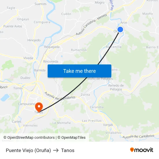 Puente Viejo (Oruña) to Tanos map