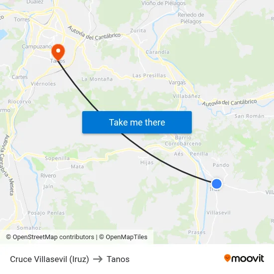 Cruce Villasevil (Iruz) to Tanos map