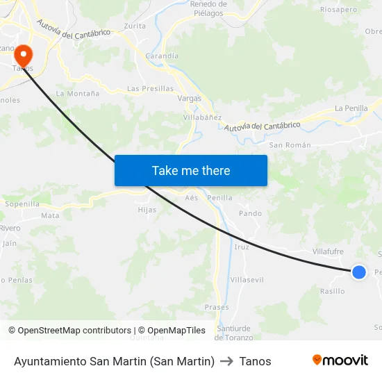 Ayuntamiento San Martin (San Martin) to Tanos map