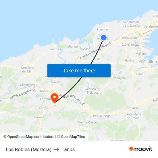 Los Robles (Mortera) to Tanos map