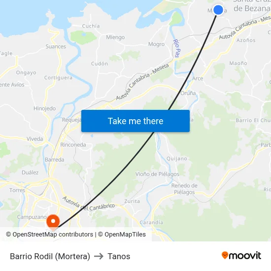 Barrio Rodil (Mortera) to Tanos map