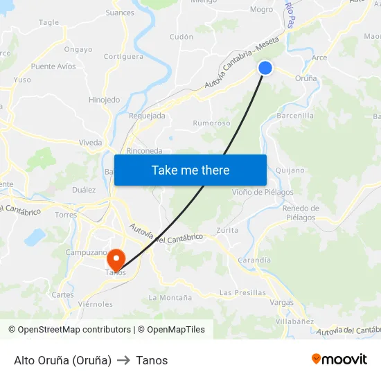 Alto Oruña (Oruña) to Tanos map