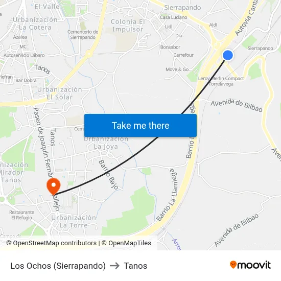 Los Ochos (Sierrapando) to Tanos map