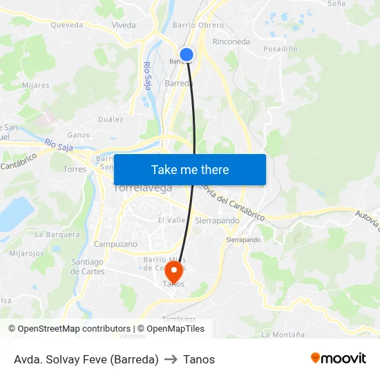 Avda. Solvay Feve (Barreda) to Tanos map