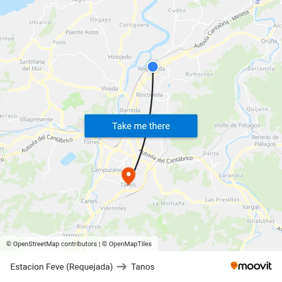 Estacion Feve (Requejada) to Tanos map