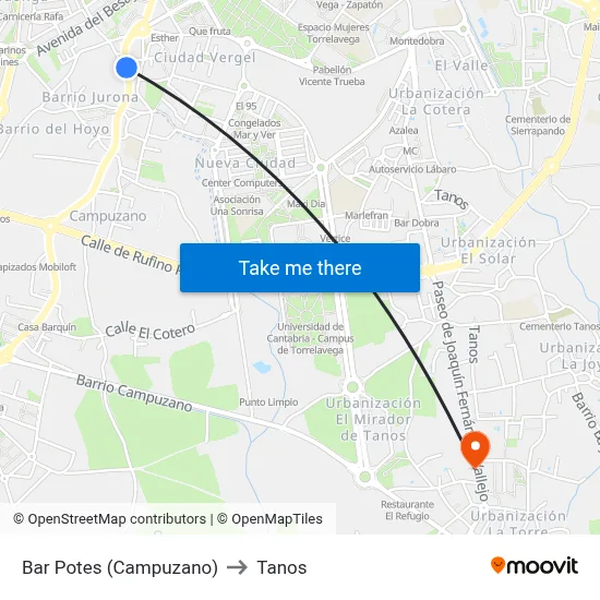 Bar Potes (Campuzano) to Tanos map