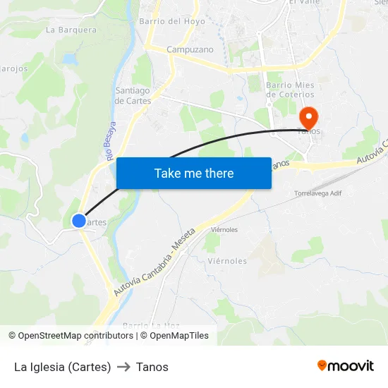 La Iglesia (Cartes) to Tanos map
