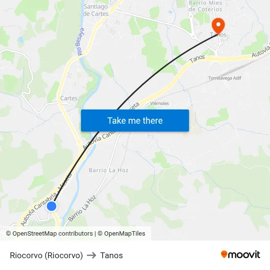 Riocorvo (Riocorvo) to Tanos map