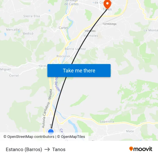 Estanco (Barros) to Tanos map