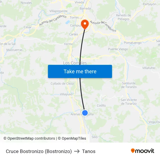 Cruce Bostronizo (Bostronizo) to Tanos map