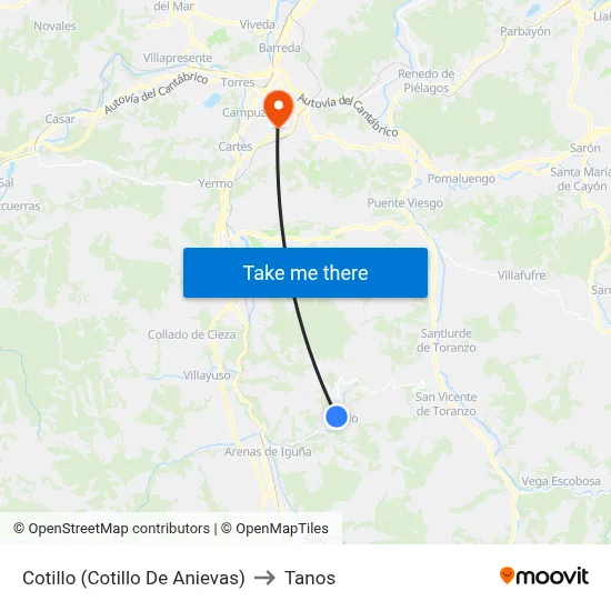 Cotillo (Cotillo De Anievas) to Tanos map