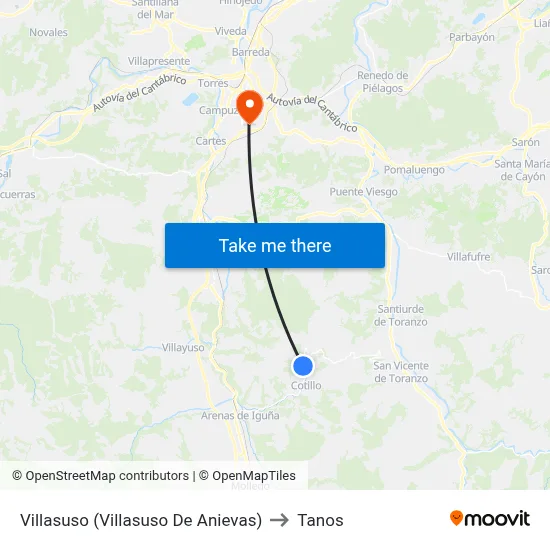 Villasuso (Villasuso De Anievas) to Tanos map