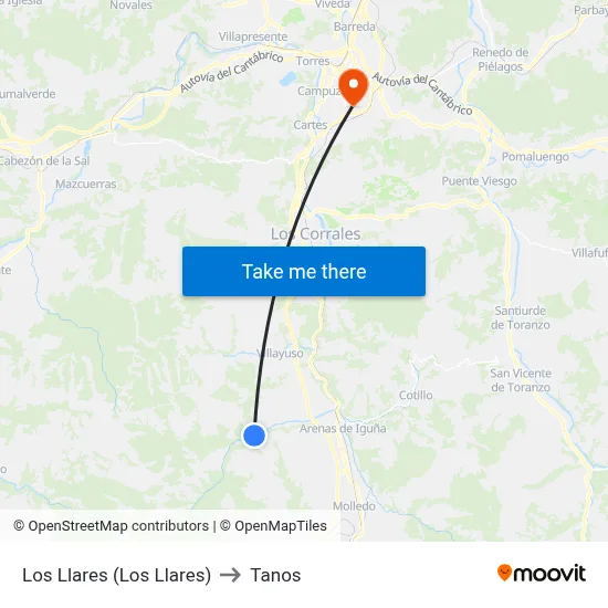 Los Llares (Los Llares) to Tanos map