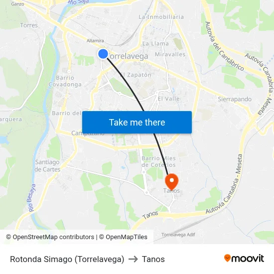 Rotonda Simago (Torrelavega) to Tanos map