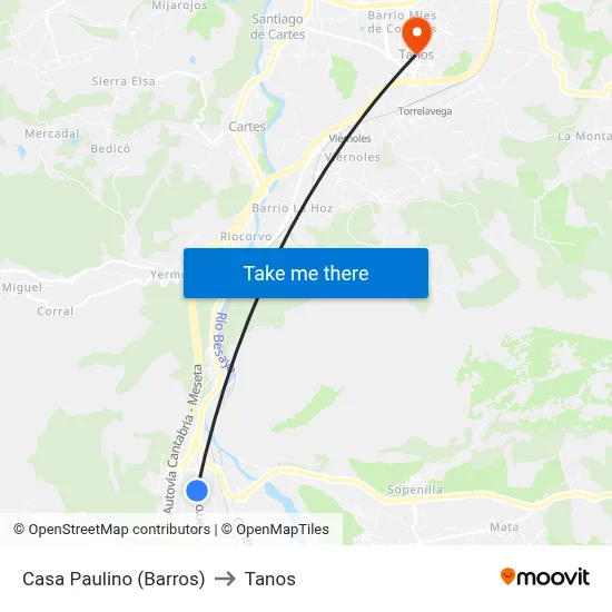 Casa Paulino (Barros) to Tanos map