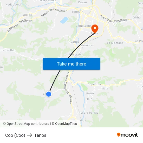 Coo (Coo) to Tanos map