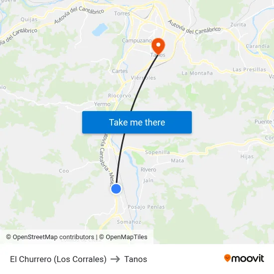 El Churrero (Los Corrales) to Tanos map