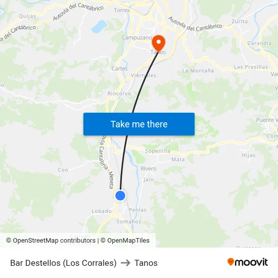 Bar Destellos (Los Corrales) to Tanos map