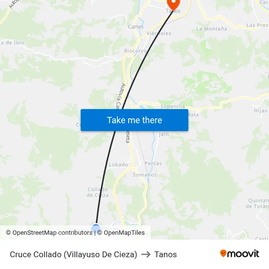 Cruce Collado (Villayuso De Cieza) to Tanos map