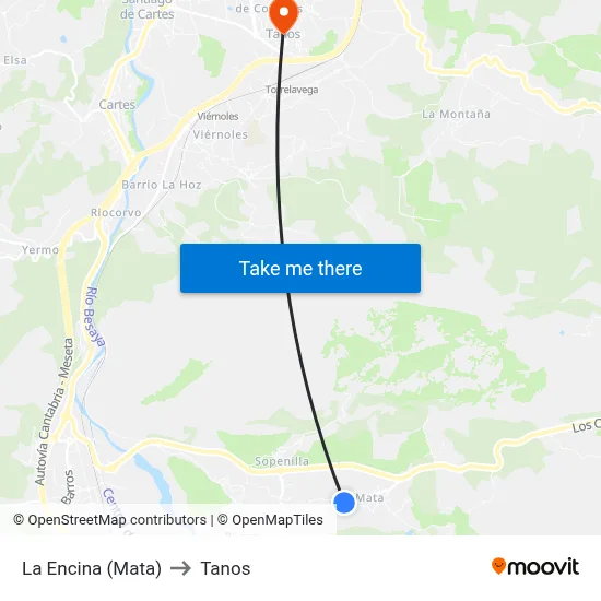 La Encina (Mata) to Tanos map