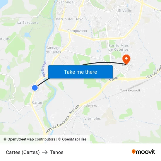 Cartes (Cartes) to Tanos map