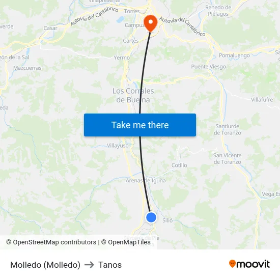 Molledo (Molledo) to Tanos map