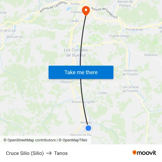Cruce Silio (Silio) to Tanos map