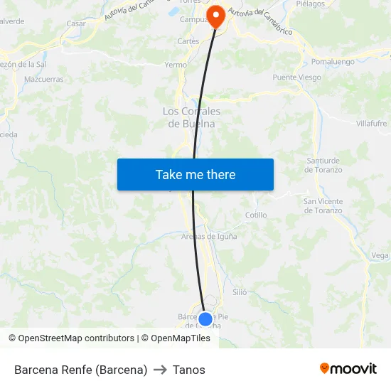 Barcena Renfe (Barcena) to Tanos map